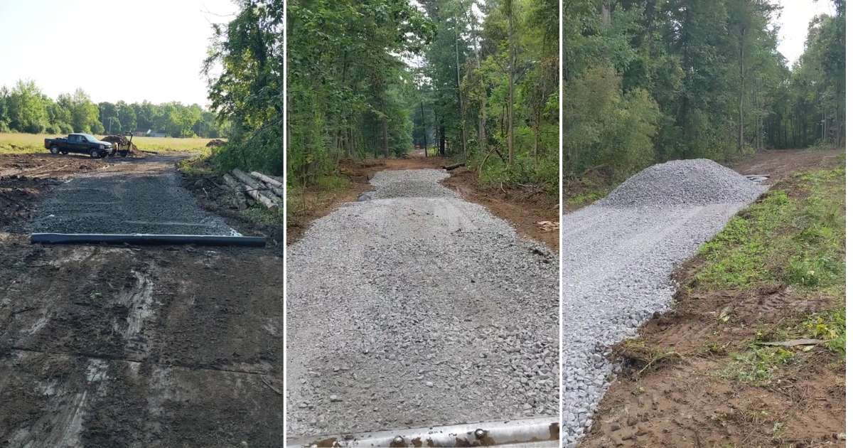 gravel driveway going through woods