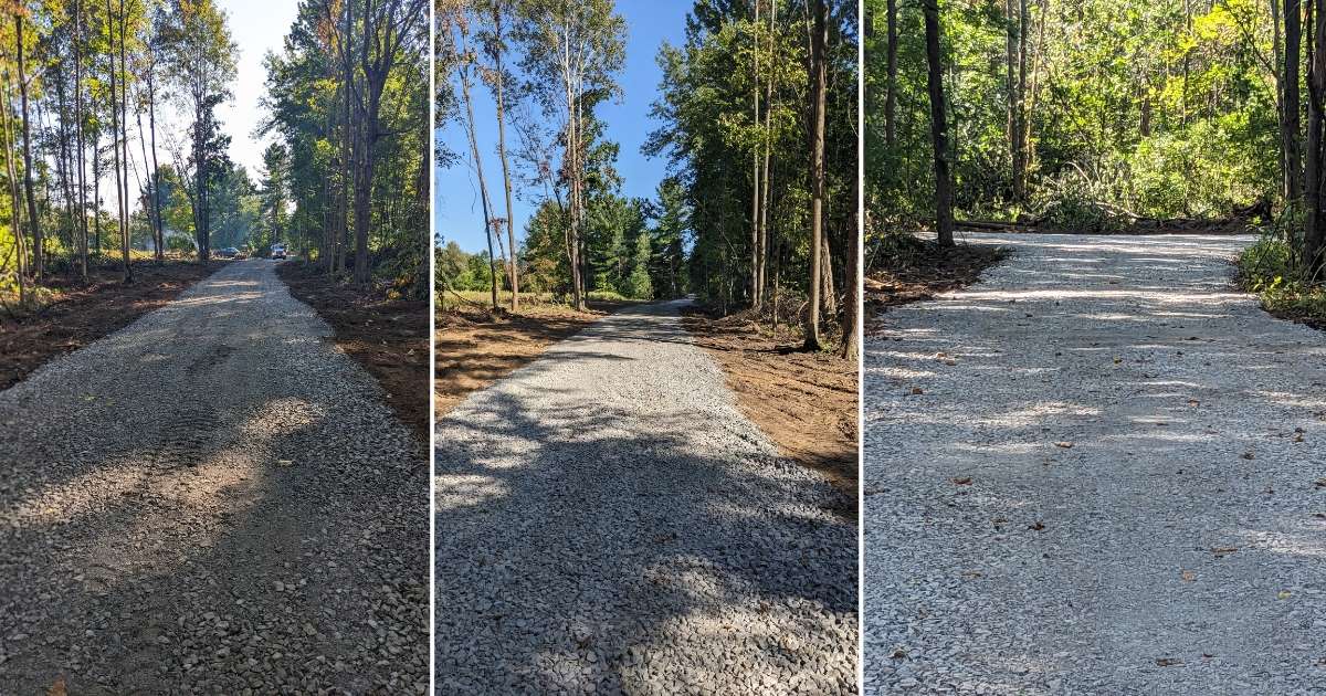 gravel driveway going through woods