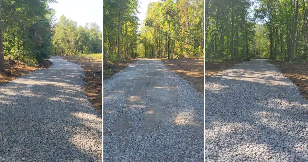 gravel driveway going through woods